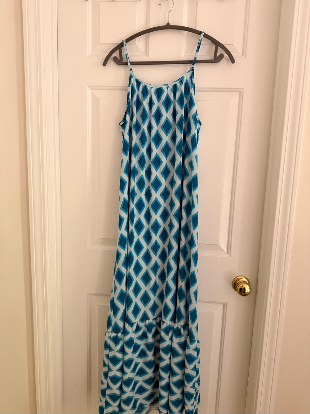 Blue Geometric Print Spaghetti Strap Maxi Dress